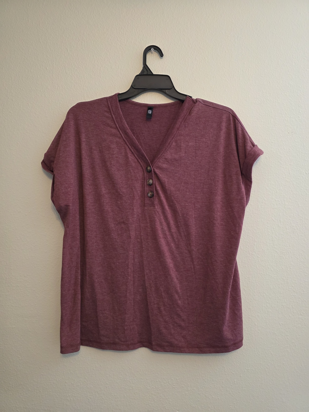 Relaxed V-Neck Henley Top in Dusty Mauve